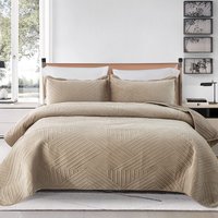 Solid Crystal Fleece Quilted Bedspread Set 3 Piece Luxury Soft Blanket Home & Hotel 