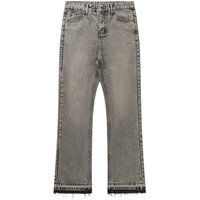 Smoke Gray Tassel Version Retro Vintage Jeans Distressed Gray Fringe Hem, Relaxed Straight Fit AestheticComfort Stretch Denim Jeans