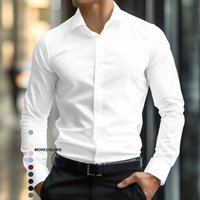 Clothing Long Sleeved Business Casual Shirt Four Way Stretch No Pockets Plus Formal & Casual