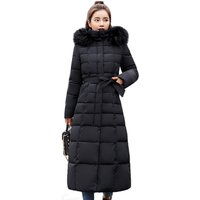 Long Large Fur Collar Winter Coat Loose Belt Thickened Down Cotton Jacket