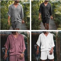 Clothing Suit Cotton Linen Loose Casual Suit Vacation Sportswear