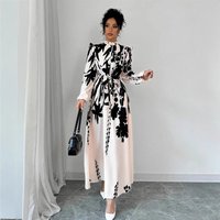 Clothing flower waist long sleeve line dress front button waist print long skirt