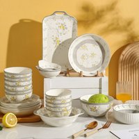 Ceramic Dinnerware Set 16 Piece Bowl & Plate Set Home Stylish Rice Noodle Bowls Matching Plates 