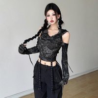 Ng2510292 Pure Desire Y2K Hot Design Off Shoulder Slimming Hooded Long Sleeve T Shirt Autumn Winter Elegant