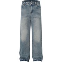 Washed Distressed Jeans Loose Straight Leg Faded Whiskered American Streetwear Vibe Style Stock