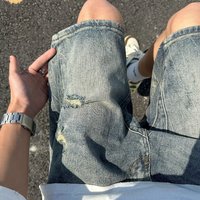 Clothing Summer Thin Ripped Denim Shorts Vibe Retro Loose Mid length Pants Trendy Street All match Shorts