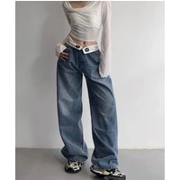 Women's Clothing Waist Jeans Retro Niche Design Loose Wide Leg Pants Simple Casual Straight Pants