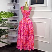 Clothing Spring Style Printed Short Vest High Waist Large Swing Skirt Fashion Casual Suit