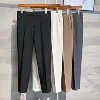Lightweight Slim Fit Dress Pants Breathable Straight Leg Ankle Length Trousers Business Casual Charcoal Khaki Brown