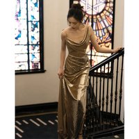 Women's Clothing Sequins Sexy Slim Backless Banquet Host Engagement Dress Bride Toast Dress