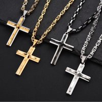 New Convex Stainless Steel Double Layer Cross Pendant Necklace Hip Hop Jewelry Trendy Men’s Accessories