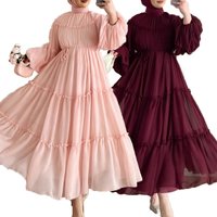 Elegant Long Dress With Lace Belt – Modest Flowy Maxi Dress For Women, Soft Solid Color & Feminine Details