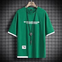 Summer Trend Short Sleeved for Young Middle-aged People Fashionable and Trendy T-shirt Solid Color Two-piece