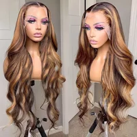 13x6 HD Highlight Wig Human Hair 30 Inch Body Wave Lace Front Wig Ombre Colored Brazilian Honey Blonde Wigs