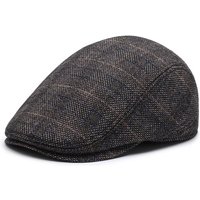 Unisex Forward hat for Middle aged men vintage plaid warm earprotector beret