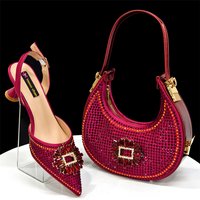 Shoes Pointed Shoes Bags Set Diamond Buckle Decoration Fashionable Simple Banquet Style Wine Red Pointed