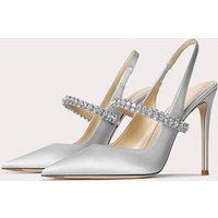 one-word toe sandals for women with rhinestones 2024 new style stiletto pointed toe genuine leather high heels women's single shoes