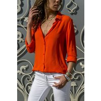 Long Sleeve Deep V Button Chiffon Shirt