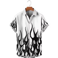 Clothing Flame Print Short Sleeve Shirt Fashion Beach Vacation Lapel Shirt Summer Button Down Shirt