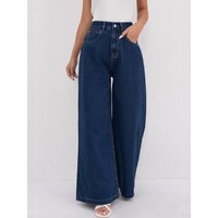 Women's Clothing Wide Leg Floor Length Pants Women's High Waist Flared Jeans - Classic Blue Denim Wide Leg Pants For Casual & Chic Outfits