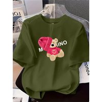 Casual Versatile 100% Pure Short Sleeve T Shirt Fashion Design Print Soft Breathable Friendly Casual Top Slightly Stretchy Machine H 834