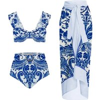 High Waist Retro Print Split Swimsuit Hot Spring Vacation Beach Dress Two piece Swimsuit