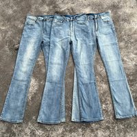Vintage Blue Washed Denim Jeans With Faded Lightning Stripe & Flared Hem For Cleanfit Style Fashion Trends