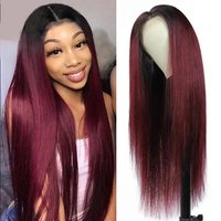 T1B/99J Straight Bury T Front Human Hair Brazilian Remy Omber Lace Frontal Wigs For Women HairUGo