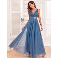 Hot Sale Sleeveless Evening Dresses V Neck Leaf Tulle Embroidery Long Party Gown Elegant Line Formal Dress
