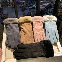 Winter suede warm outdoor windproof plush thick gloves standard wool mouth cycling touch screen gloves