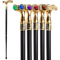 Walking Cane Colorful Gemstone Fashion Decorative Walking Stick Gentleman Elegant Cosplay Cane Knob Crosier 93cm