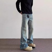Clothing High Street Cleanfit Cat Whisker Pattern Distressed Jeans Straight Flared Vibe Long Pants