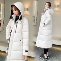 Women's Long Winter Coat With Hood, Thickened Polyester Cotton Padded Jacket, Knee-Length Warm Parka For Cold Weather (White/Black, Sizes M-Xxl)