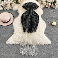 Women’s Clothing High End Design Heavy Duty Pearl One Shoulder Tube Top Dress For Women In Summer With Tassels Slimming And Hip Wrapped Long Skirt