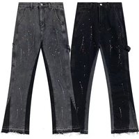 Clothing Trendy High Street Ink Splashed Splicing Vibe Style Flared Jeans Ins Loose Floor Length Straight Trousers