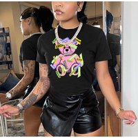 Cartoon Print Large Round Neck Loose T shirt