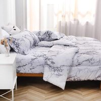 Breathable Queen Size Comforter Sets, All-Season Down-Alternative Quilt Set White Marble Quilt Three Piece Set