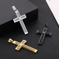 Men's Jewelry Street Photography Pendants Hip Hop Fashion Diamond Studded Double Layer Mesh Cross Stainless Steel Trendy Men's Pendant