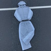 Clothing Trendy Striped Embroidery Zipper Hooded Sweatshirt Sweatpants Two Piece Hip Hop Casual Suit