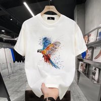 Men's Clothing European goods parrot print short sleeved T shirt men's summer men's slim short sleeved cotton round neck half sleeved T shirt couple