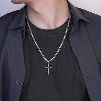 Hip Hop Slanted Cross Pendant Necklace Style Stainless Steel Simple Retro Unique Jewelry
