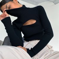 Clothing chest hollow long sleeve knit hoodie single top