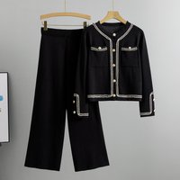 Clothing Spring autumn casual suits fashionable round neck knitted cardigan top wide leg pants two piece suit