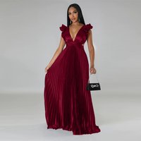 clothing imitation silk sexy backless deep V pleated dress long skirt