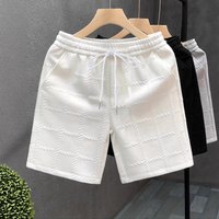 Summer Men's Fashion Jogging Shorts Simple Jacquard Casual Loose Fit Mid Waist Knee Length Drawstring Beach Pants