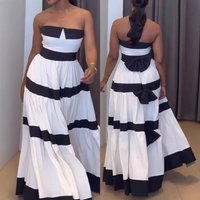 Clothing Fashion Contrast Stitching Striped Bow Dress