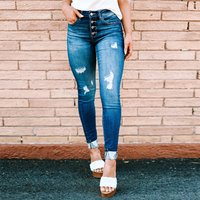 High waisted Breasted Skinny Ripped Jeans