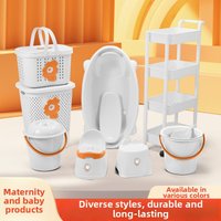 Cartoon Thickened Baby Bath Tub Set with Storage Shelf Newborn Plastic Bathing Bed for Kids