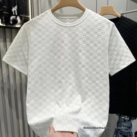 High End European Jacquard Pattern Short Sleeve Shirt Elegant Solid Casual Crew Neck T Shirt Top Summer 2025