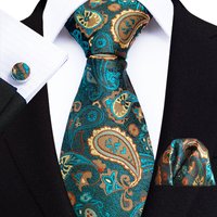 Yongfengzhi 2025 Paisley Waist Flower Men’s Tie Pocket Square Cuff Three-Piece Set